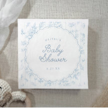 Baby Shower Vintage Toile Bleu Floral à Bordure Cr