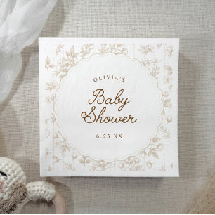 Serviette En Papier Baby-Shower Vintage Toile Tanné Floral à Bordure C