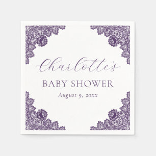 Serviette En Papier Baby shower violet floral en dentelle