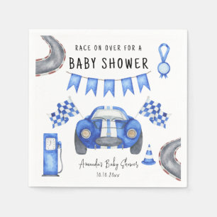 Serviette En Papier Baby Shower Voiture de Course Aquarelle Bleue 