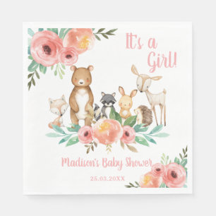Serviette En Papier Baby shower Whimsical Floral Bois Animaux