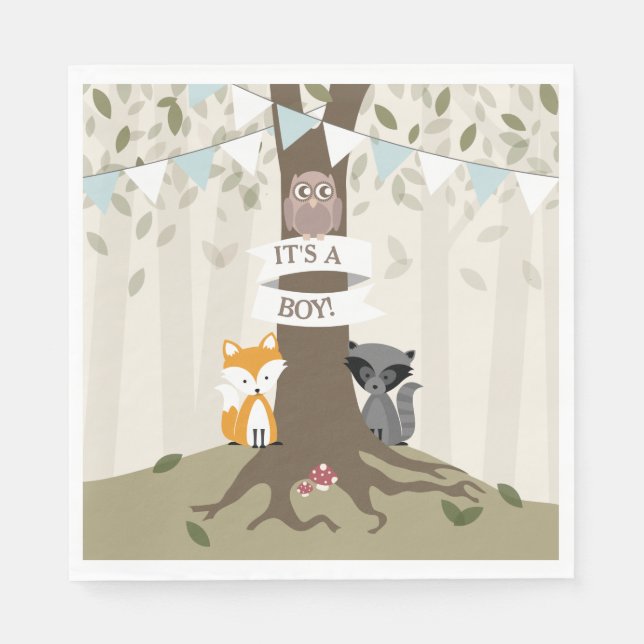Serviette En Papier Baby shower Woodland - Garçon (Devant)