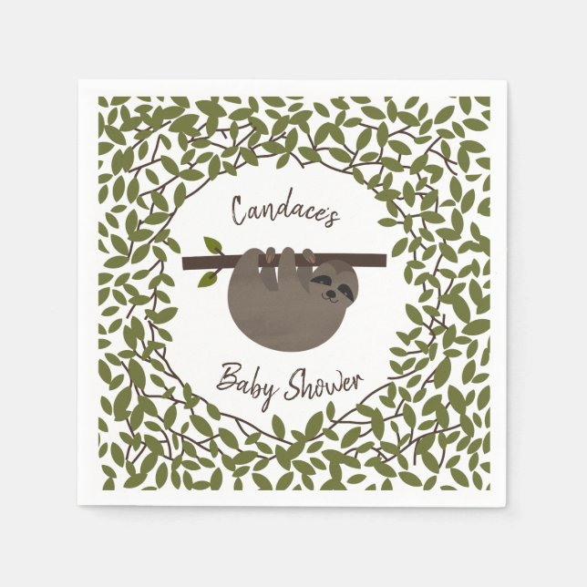 Serviette En Papier Baby Sloth Baby shower de verdure (Devant)