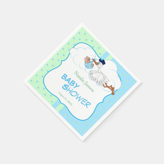 Serviette En Papier Baby Stork avec un mignon petit bébé garçon (Coin)