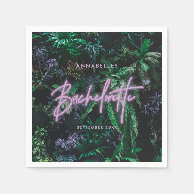 Serviette En Papier Bachelorette de néon violet clair moderne (Devant)