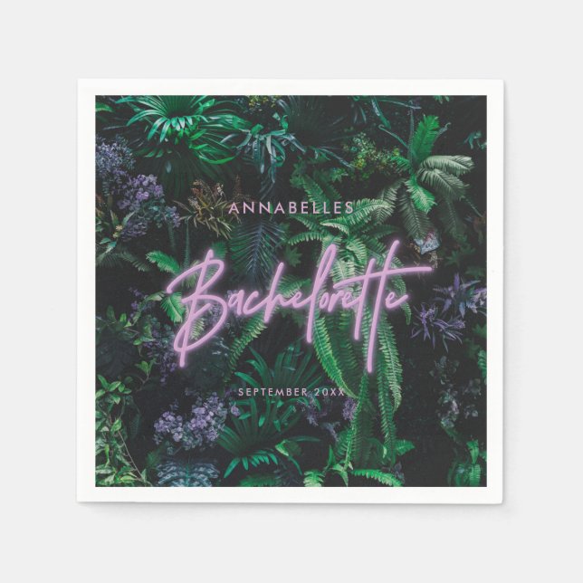 Serviette En Papier Bachelorette de néon violet clair moderne (Devant)
