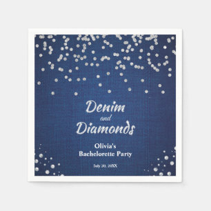 Serviette En Papier Bachelorette élégante Blue Denim et Diamonds