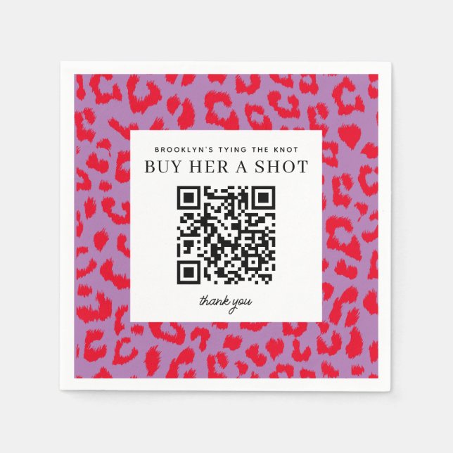 Serviette En Papier Bachelorette Empreinte de léopard rouge et violett (Devant)