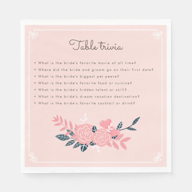 Serviette En Papier Bachelorette fête table rose trivia (Devant)