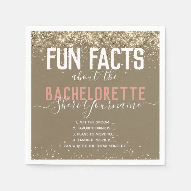 Serviette En Papier Bachelorette Fun Facts Gold Parties scintillant Gi (Devant)