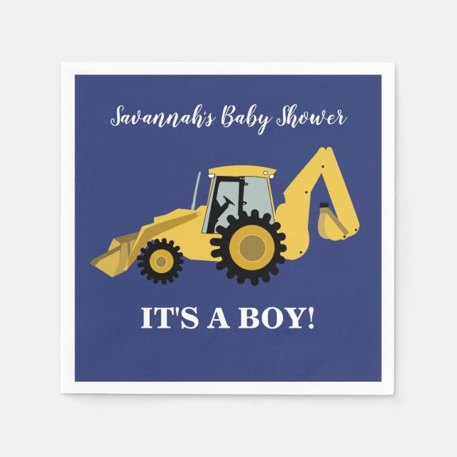 Serviette En Papier Backhoe Construction Baby shower garçon serviettes (Devant)