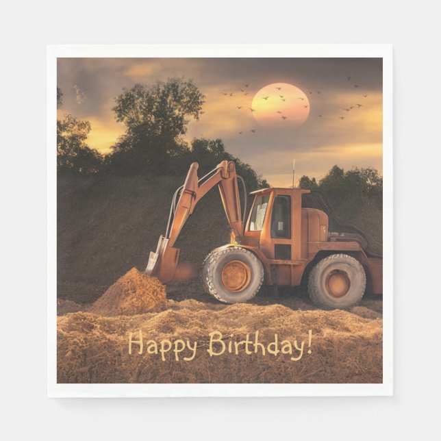 Serviette En Papier Backhoe Joyeux anniversaire (Devant)