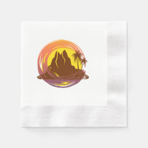 Serviette En Papier Badge avec paysage volcanique tropical et palmiers