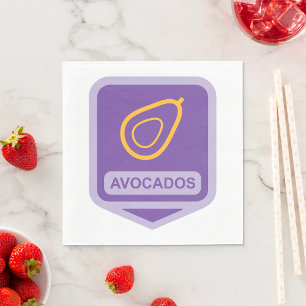 Serviette En Papier Badge minimaliste Avocado en violet et or