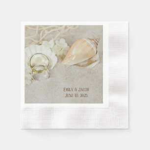 Serviette En Papier Bagues et coquillages mariages dans le sable