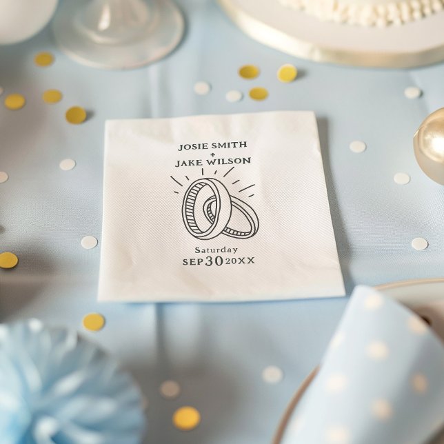 Serviette En Papier Bagues mariages amusantes illustrées (Charming napkins with illustration of two wedding rings, symbolizing unity and everlasting love)