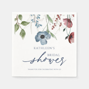 Serviette En Papier Baie de Bourgogne et Fleurs Sauvages Bleu Poussiér