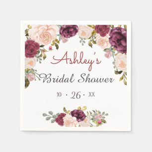 Serviette En Papier Baie de Bourgogne Marsala Rouge Floral Mariage Fêt