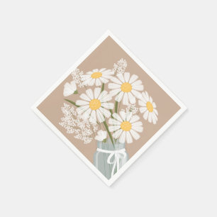 Serviette En Papier Baies blanches Mason Jar Bouquet Coin beige