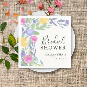 Serviette En Papier Baigneuse de mariage floral aquarelle bohème color