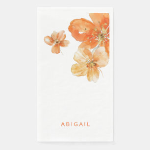Serviette En Papier Baigneuse de mariage florale orange personnalisée
