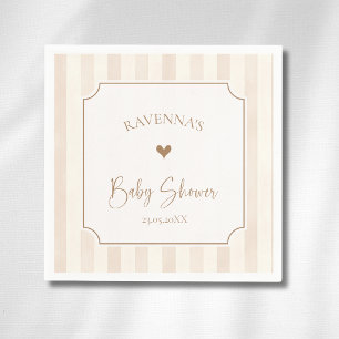 Serviette En Papier Bain de bébé rayures marron doux Ivoire Cadre doré