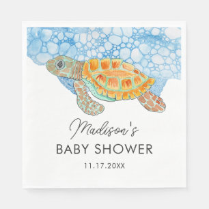 Serviette En Papier Bain de bébé Tortue de mer à l'aquarelle Bleu Show