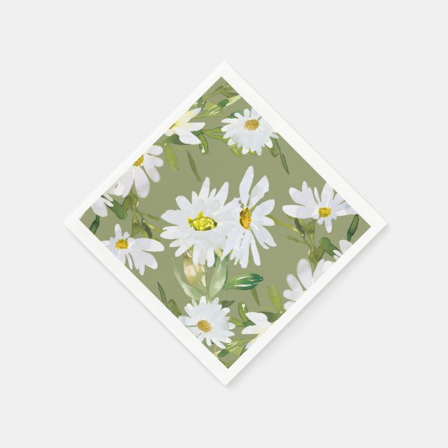Serviette En Papier Baise blanche | Baby shower Été floraison florale (Coin)