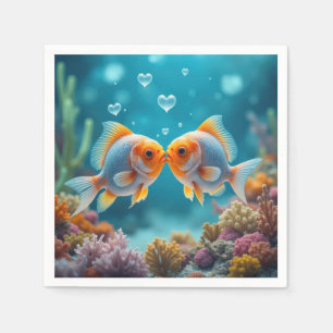 Serviette En Papier Baiser Poisson Océanique Avec Bulles Coeurs