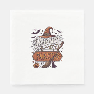 Serviette En Papier Balai Parking Halloween Sorcière Chapeau Manche No