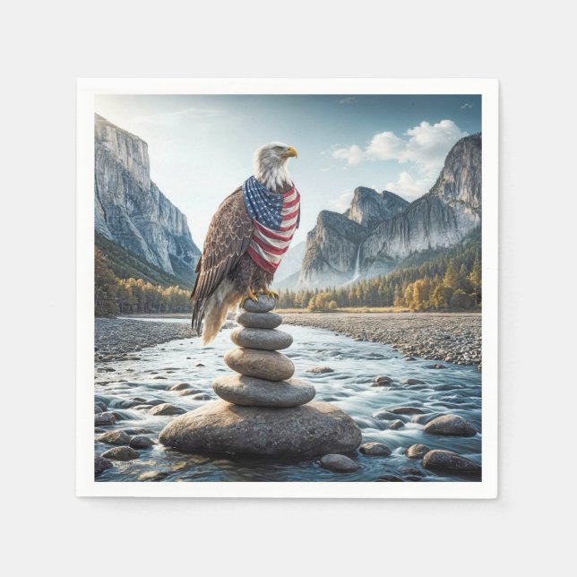Serviette En Papier Bald Eagle Au Caire Avec Drapeau Américain (Devant)