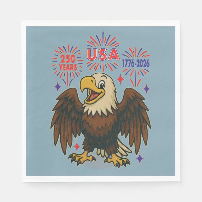 Serviette En Papier Bald Eagle avec Fireworks - USA 250 ans 1776-2026 (Devant)