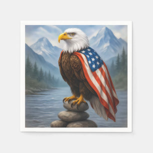 Serviette En Papier Bald Eagle portant un drapeau américain Cape