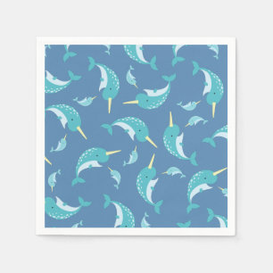 Serviette En Papier Baleine à Baby shower bleu de Narwhal