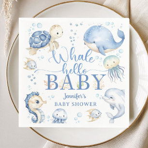 Serviette En Papier Baleine Bonjour Baby Shower Garçon Papier Bleu Océ