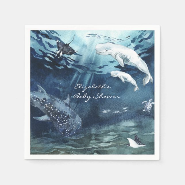 Serviette En Papier Baleine de Beluga | Serviettes de Baby shower océa (Devant)