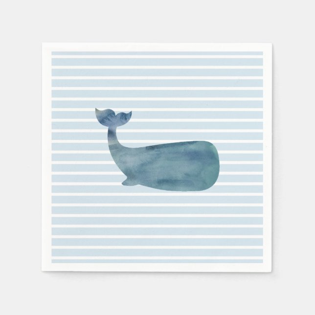 Serviette En Papier Baleine Ocean Blue Stripe Papier Napkin (Devant)