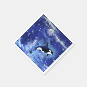 Serviette En Papier Baleines tueuses en Pleine lune - Bleu dessin arti