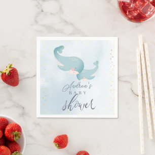 Serviette En Papier Baleines Watercolor Blue Boy Baby shower