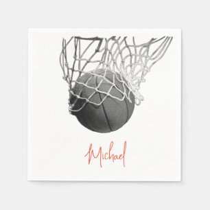 Serviette En Papier Balle de basket-ball noir et blanc & filet Votre n