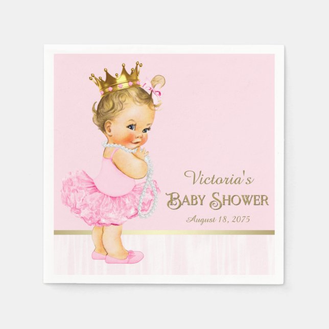 Serviette En Papier Ballerina Princess Baby shower d'or rose (Devant)