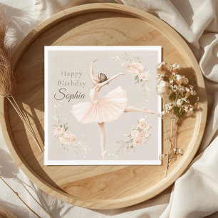 Serviette En Papier Ballerine Personnalisée Anniversaire Blush Floral