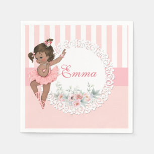 Serviette En Papier Ballérine tutu rose rayures fleurs dentelle