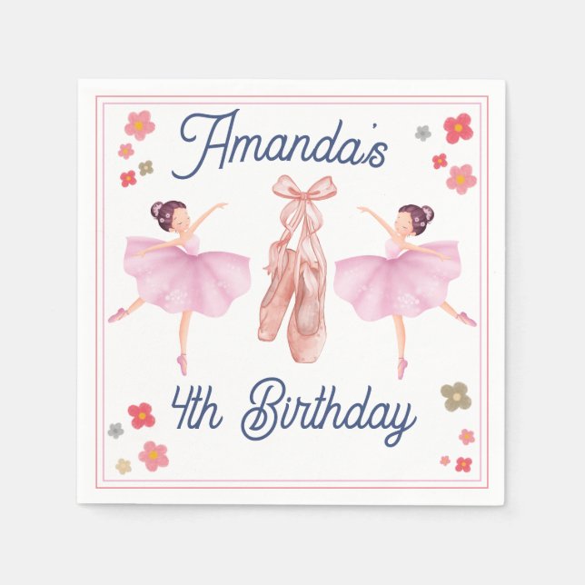 Serviette En Papier Ballet Cute Pastel Ballerina Anniversaire (Devant)