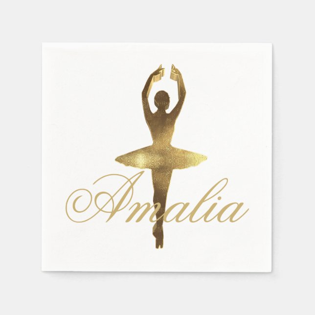 Serviette En Papier Ballet Danse Party Gold Ballerina Ajouter un nom o (Devant)