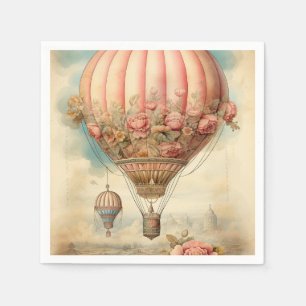 Serviette En Papier Ballon à air chaud vintage Steampunk Rose Floral