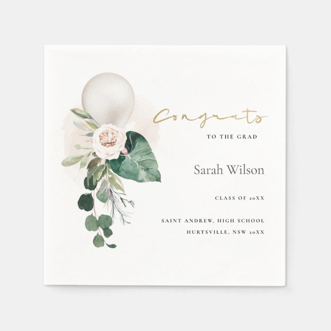 SERVIETTE EN PAPIER BALLON BLANC EN ARGENT CUT FLORAL GRAD (Devant)