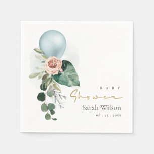 SERVIETTE EN PAPIER BALLON BLEUE AQUA BABY SHOWER DE BUNCH FLORAL