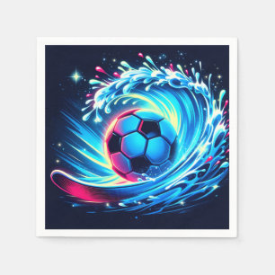 Serviette En Papier Ballon de football futuriste sur vague océanique