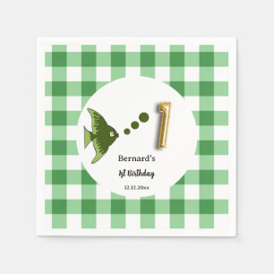 Serviette En Papier Ballon en forme de poisson avec motif Gingham vert